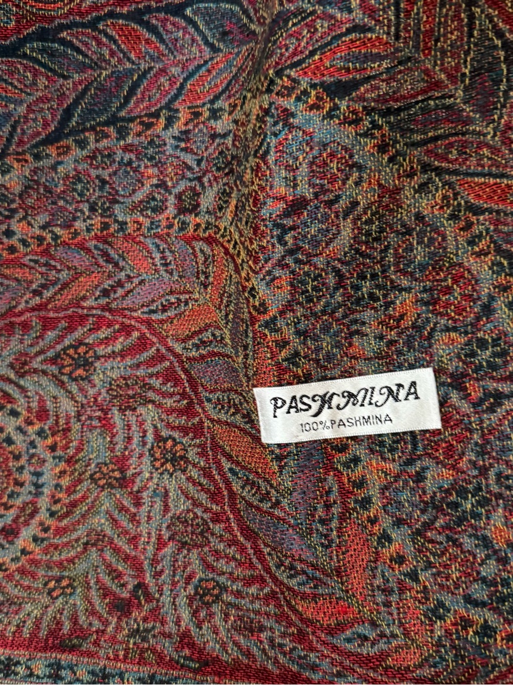 Pashmina Reversible Paisley Shawl Wrap Burgundy Sage Fringe Boho - Picture 4 of 9